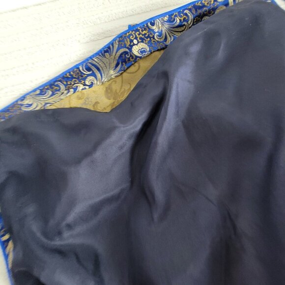 Hongdu Chinese Traditional Style Evening Dress Blue/Gold Floral High Slit - Picture 4 of 10